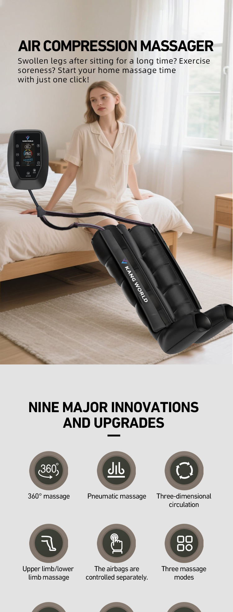 Cordless 6-Chamber Air Compression Leg Massager — detail 1