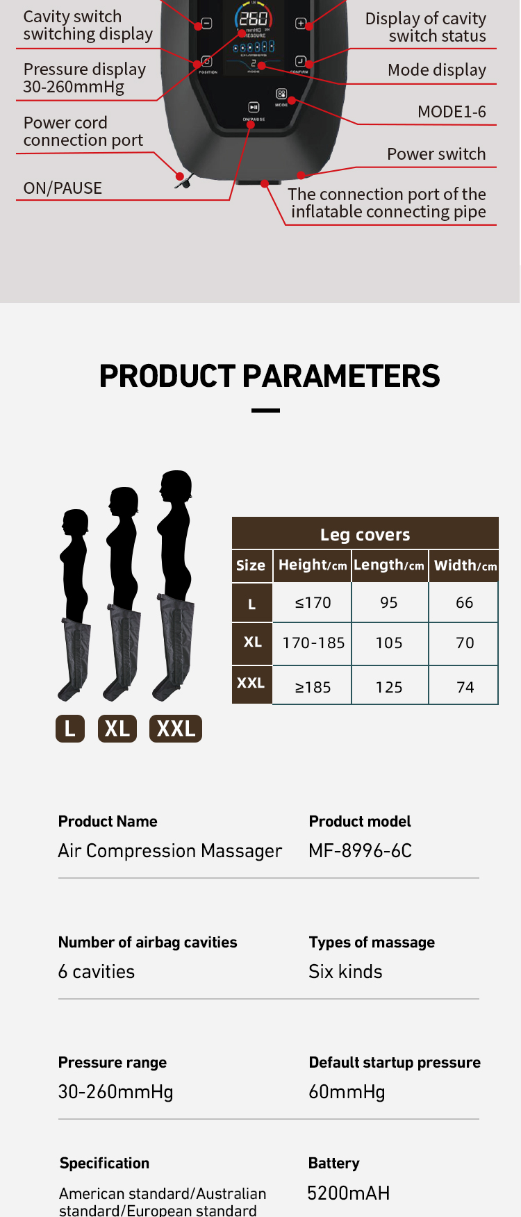 Cordless 6-Chamber Air Compression Leg Massager — detail 8