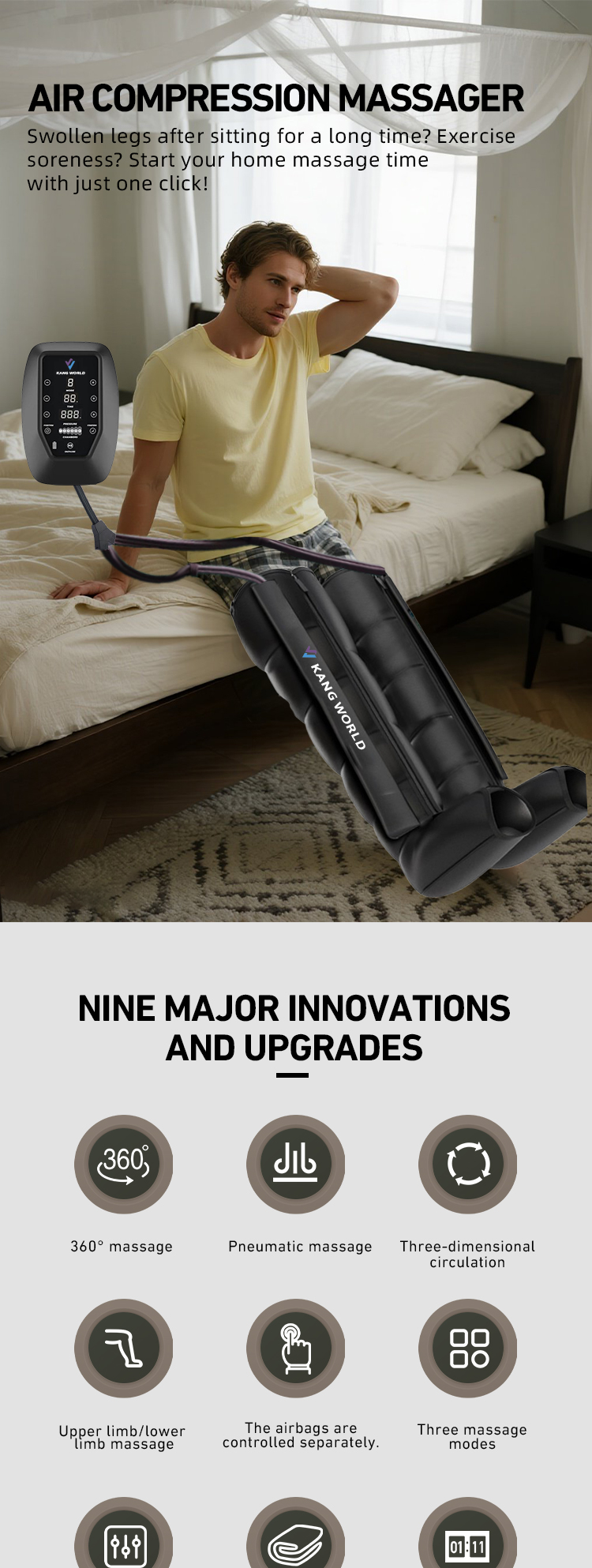 6-Chamber Air Compression Leg Massager with Smart Pressure Sensor — detail 1