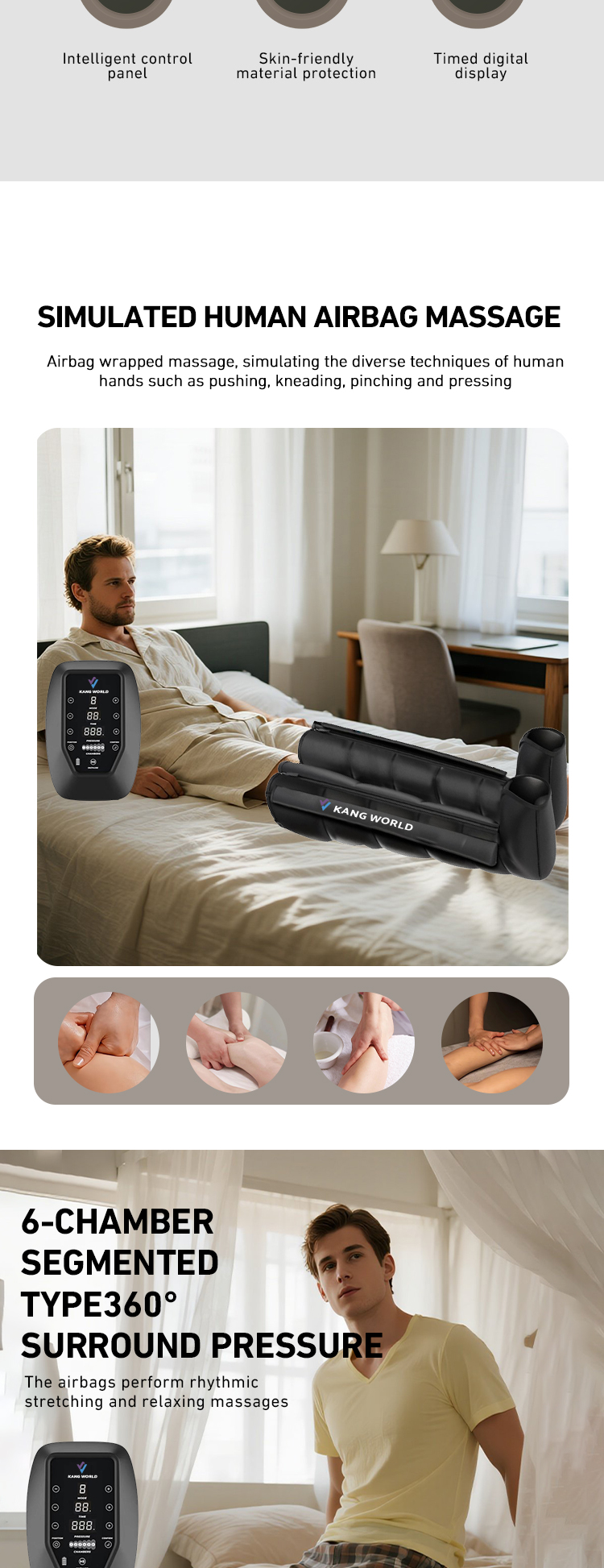 6-Chamber Air Compression Leg Massager with Smart Pressure Sensor — detail 2