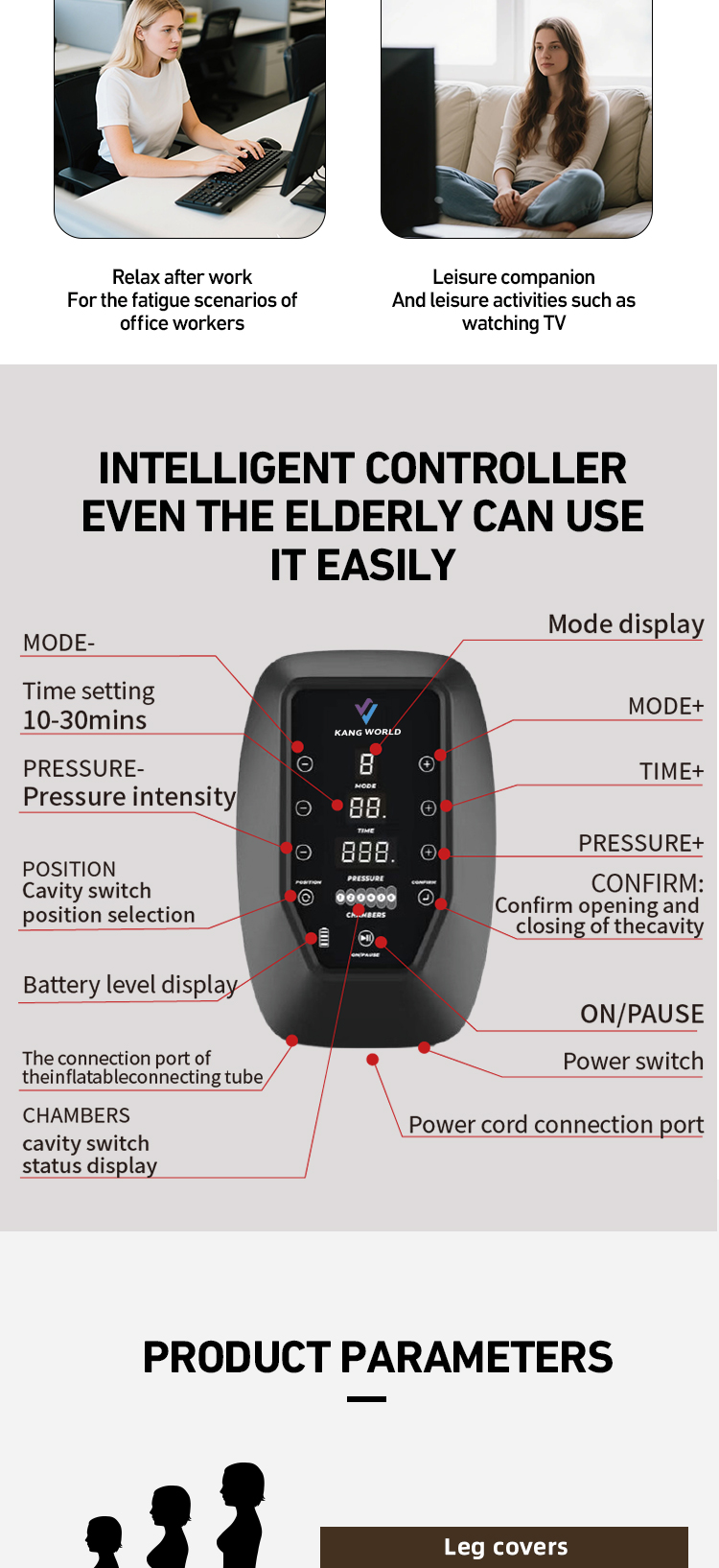 6-Chamber Air Compression Leg Massager with Smart Pressure Sensor — detail 9
